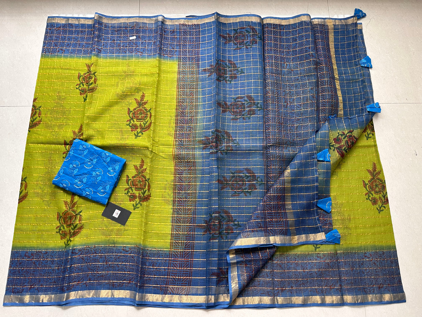 Pure HandBlock Printed Kota Cotton Doria Saree