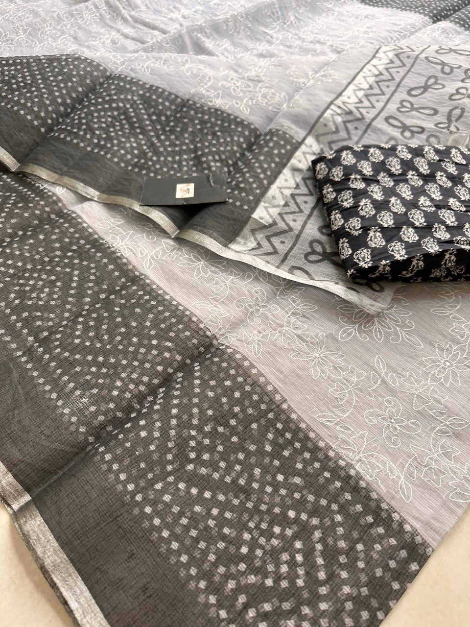 Embroidered HandBlock Printed Kota Cotton Doria Saree