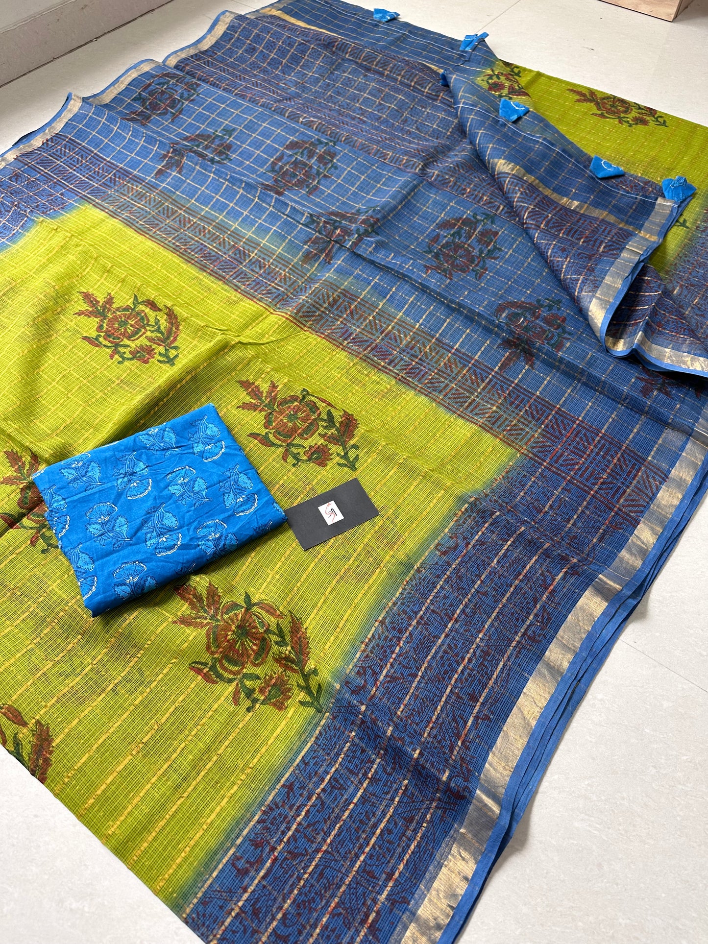 Pure HandBlock Printed Kota Cotton Doria Saree