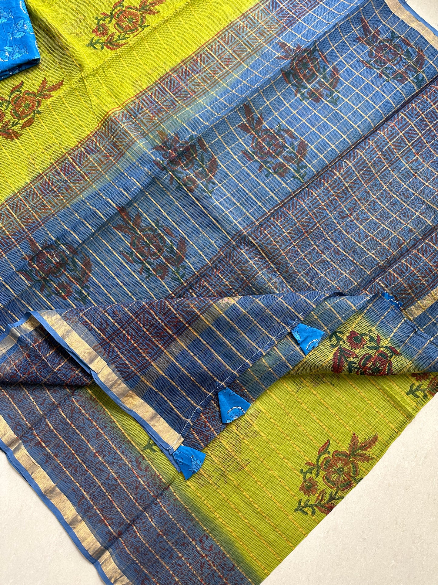 Pure HandBlock Printed Kota Cotton Doria Saree