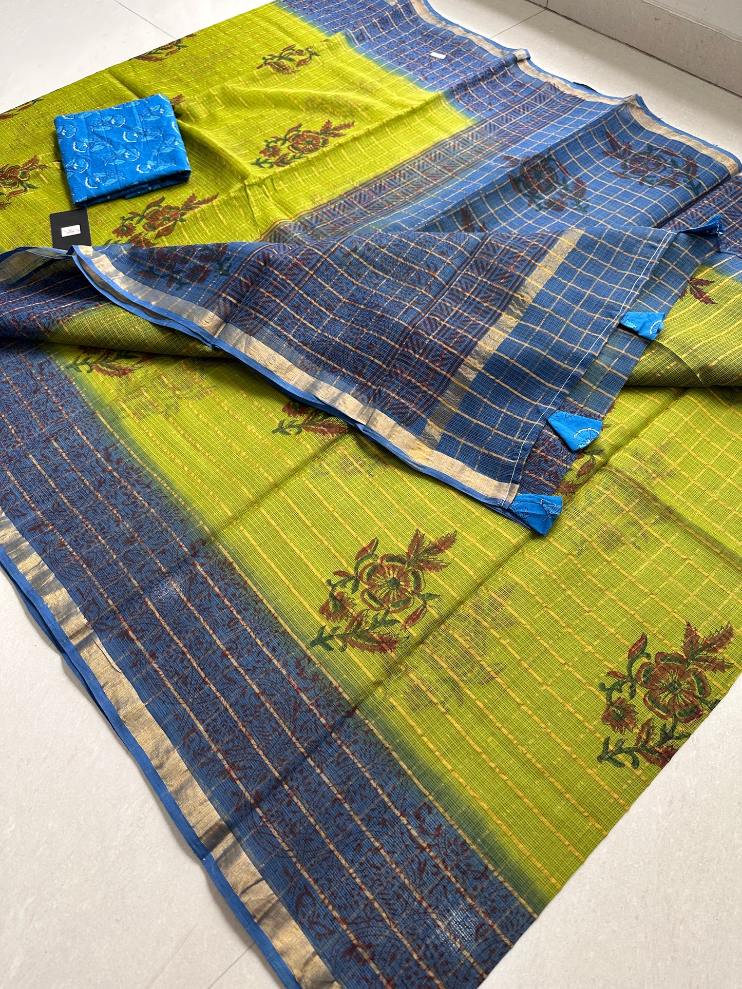 Pure HandBlock Printed Kota Cotton Doria Saree