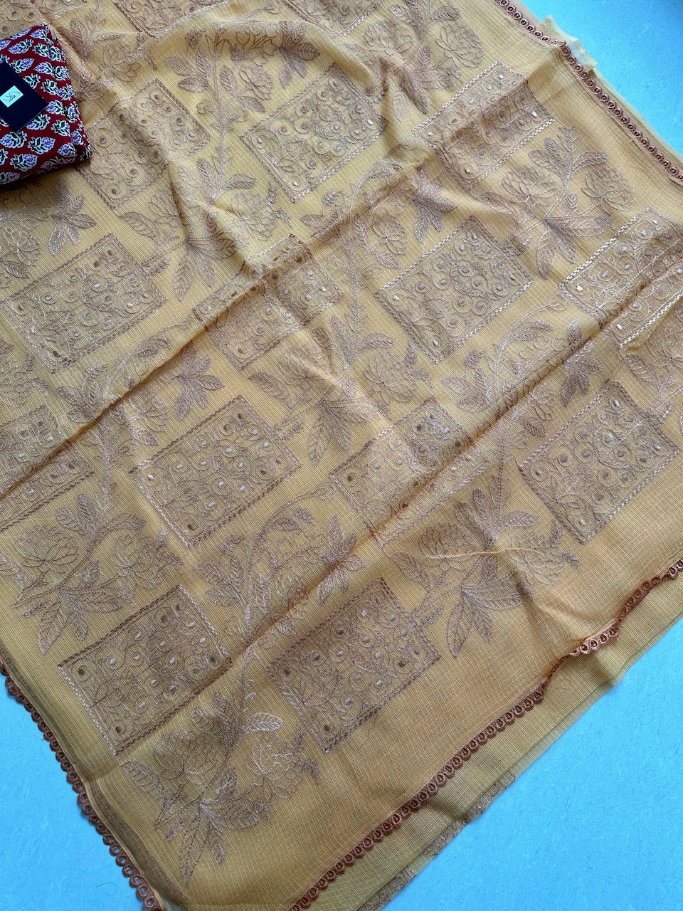 Pure Embroidered Kota Cotton Doria Saree