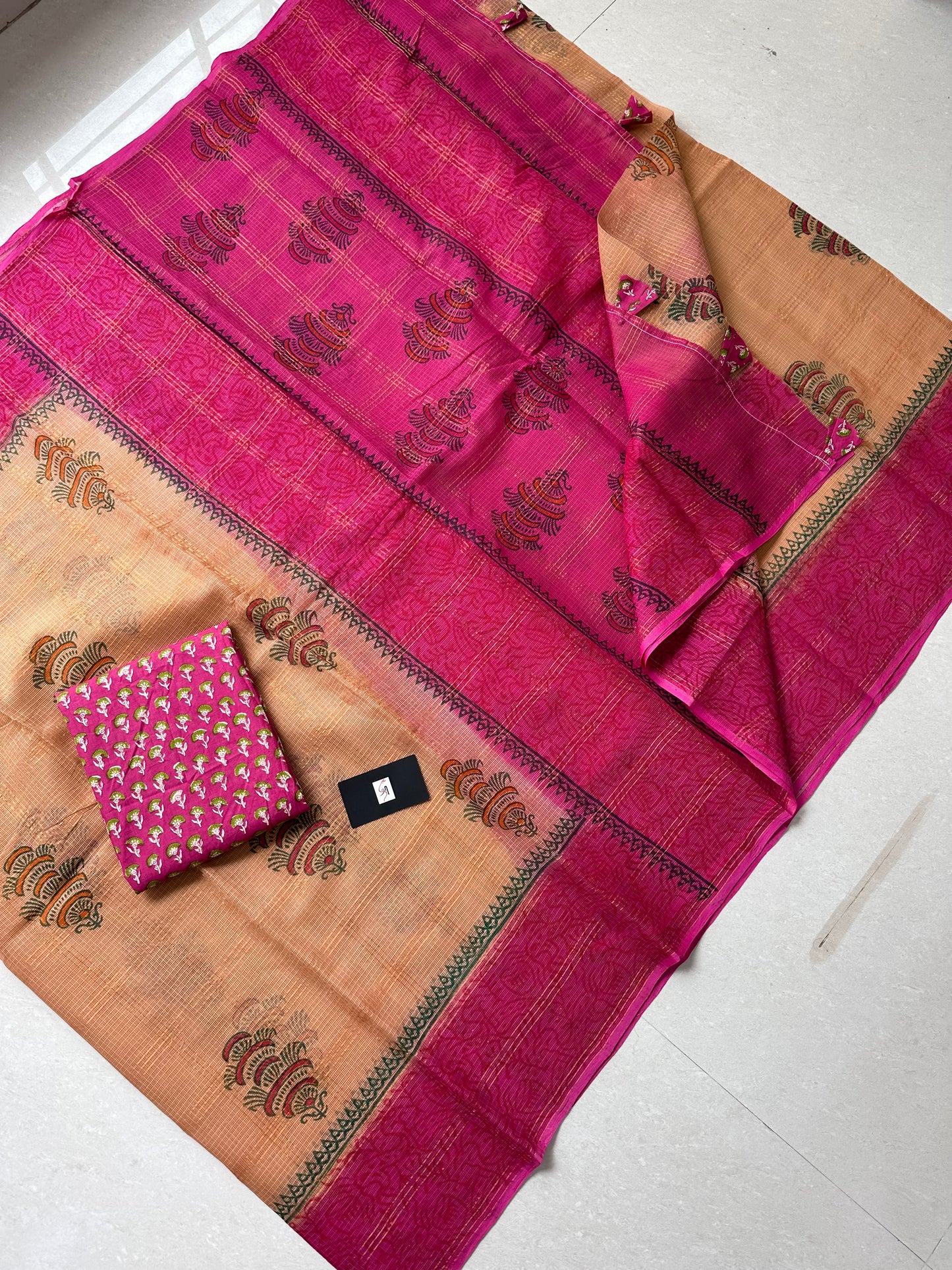 Pure HandBlock Printed Kota Cotton Doria Saree