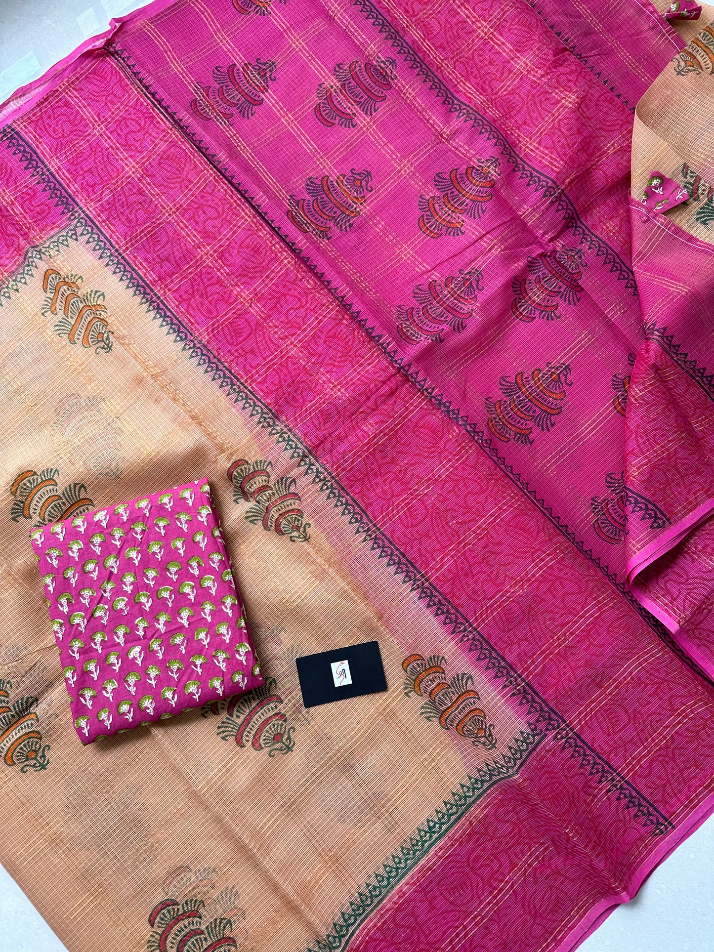 Pure HandBlock Printed Kota Cotton Doria Saree