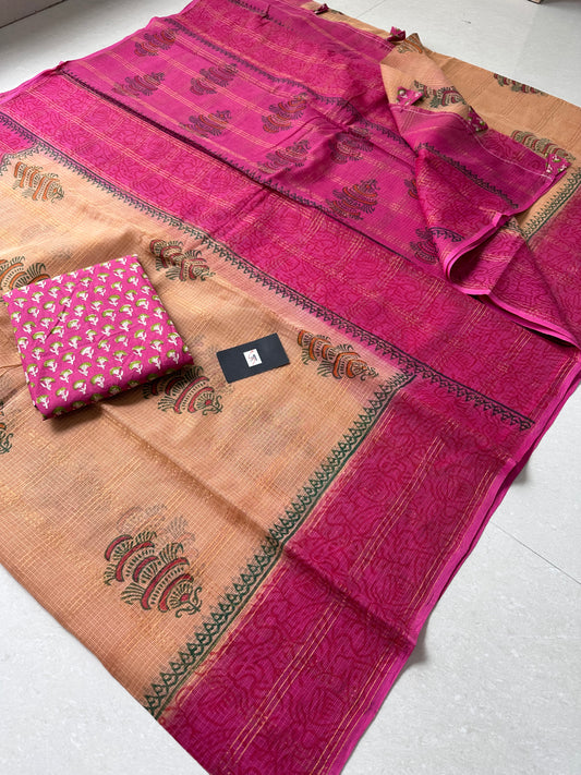 Pure HandBlock Printed Kota Cotton Doria Saree