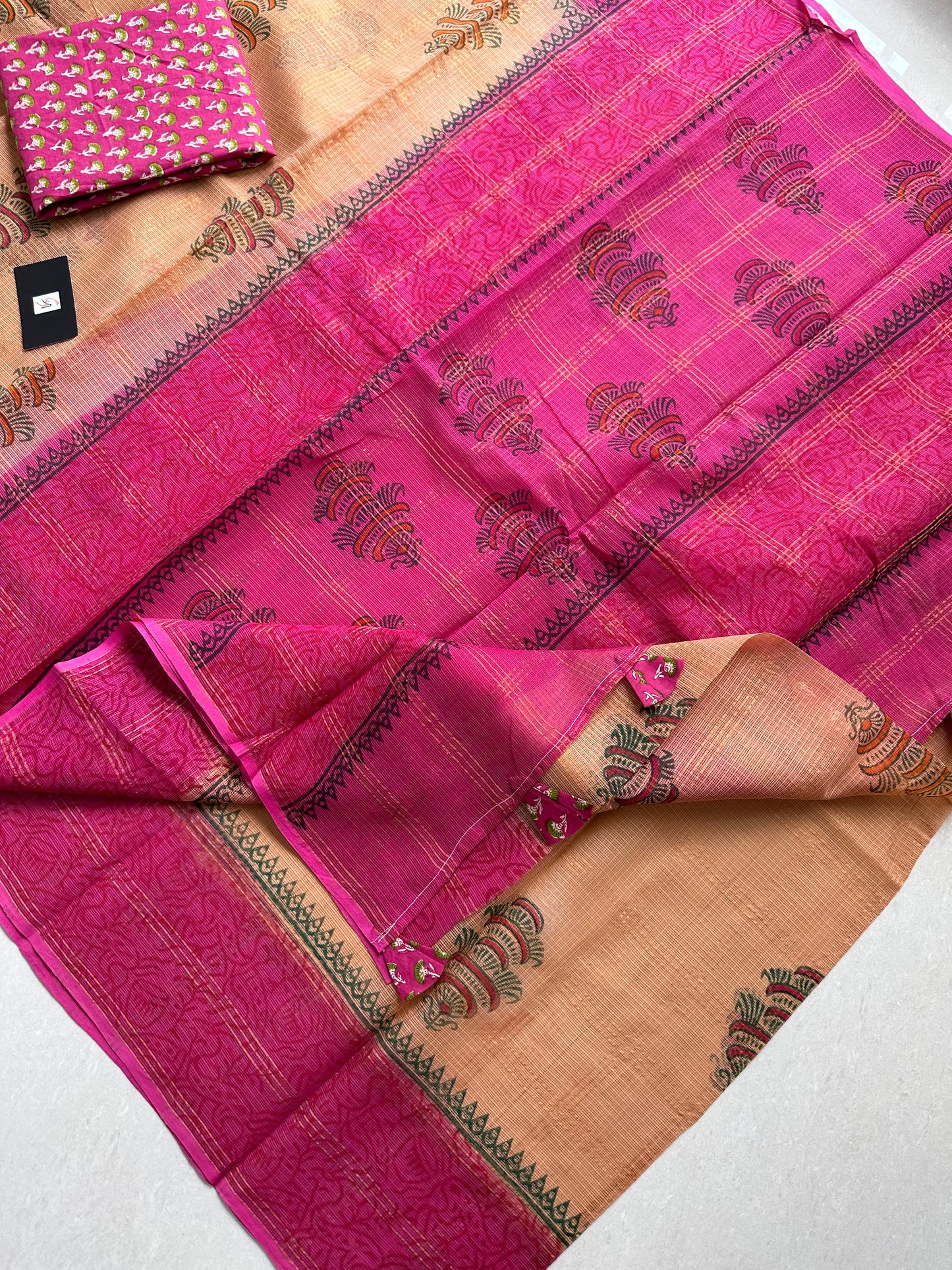 Pure HandBlock Printed Kota Cotton Doria Saree