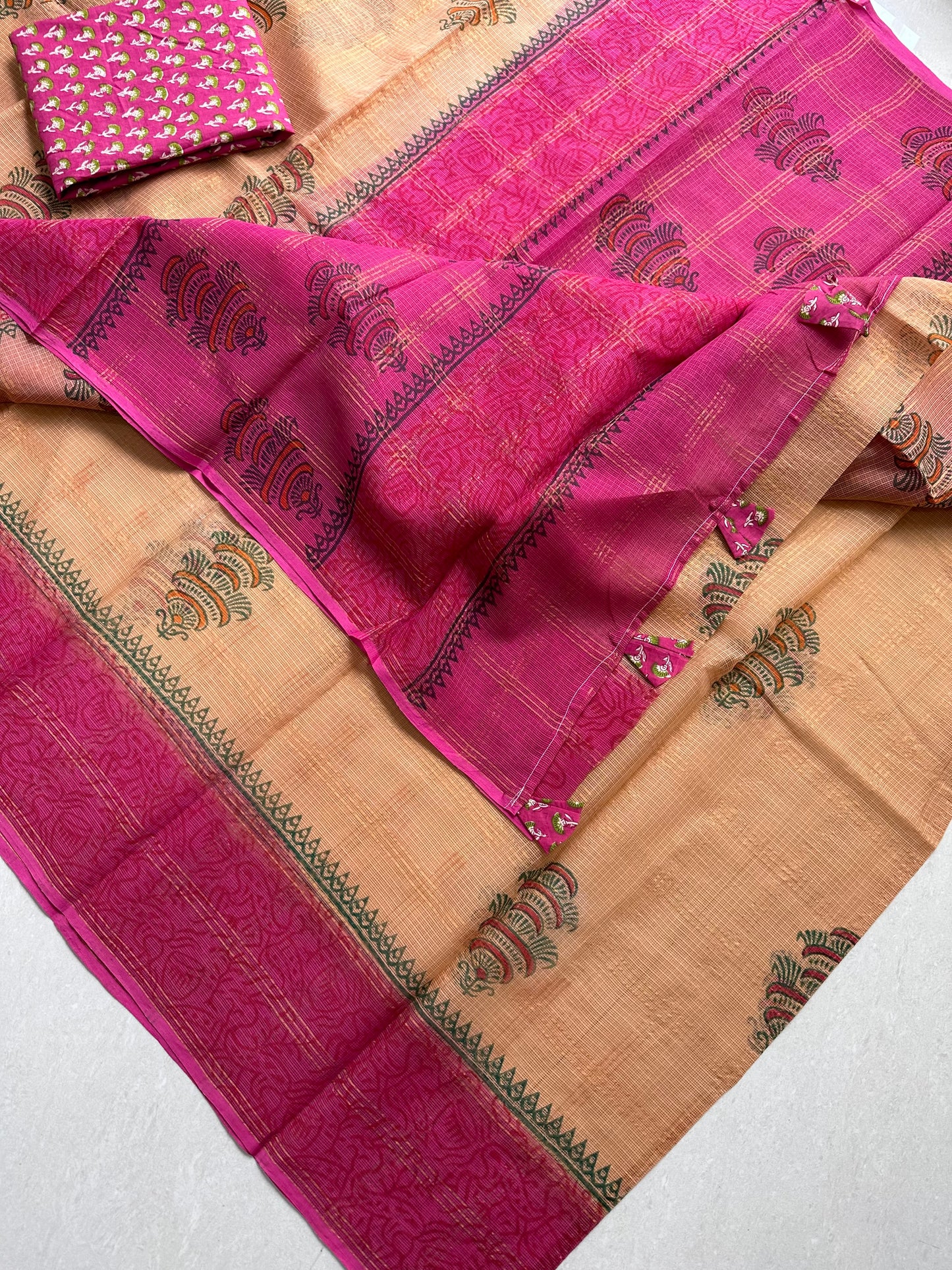 Pure HandBlock Printed Kota Cotton Doria Saree