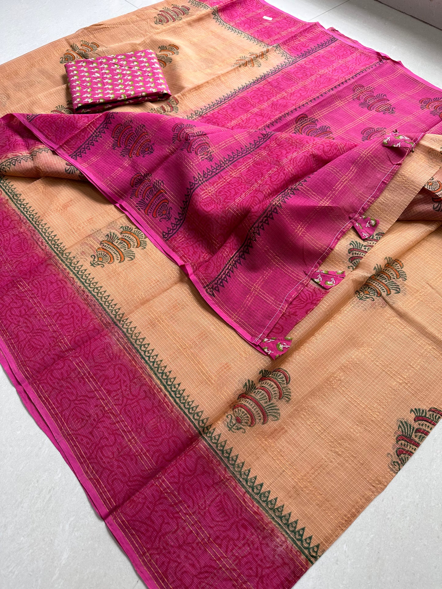 Pure HandBlock Printed Kota Cotton Doria Saree