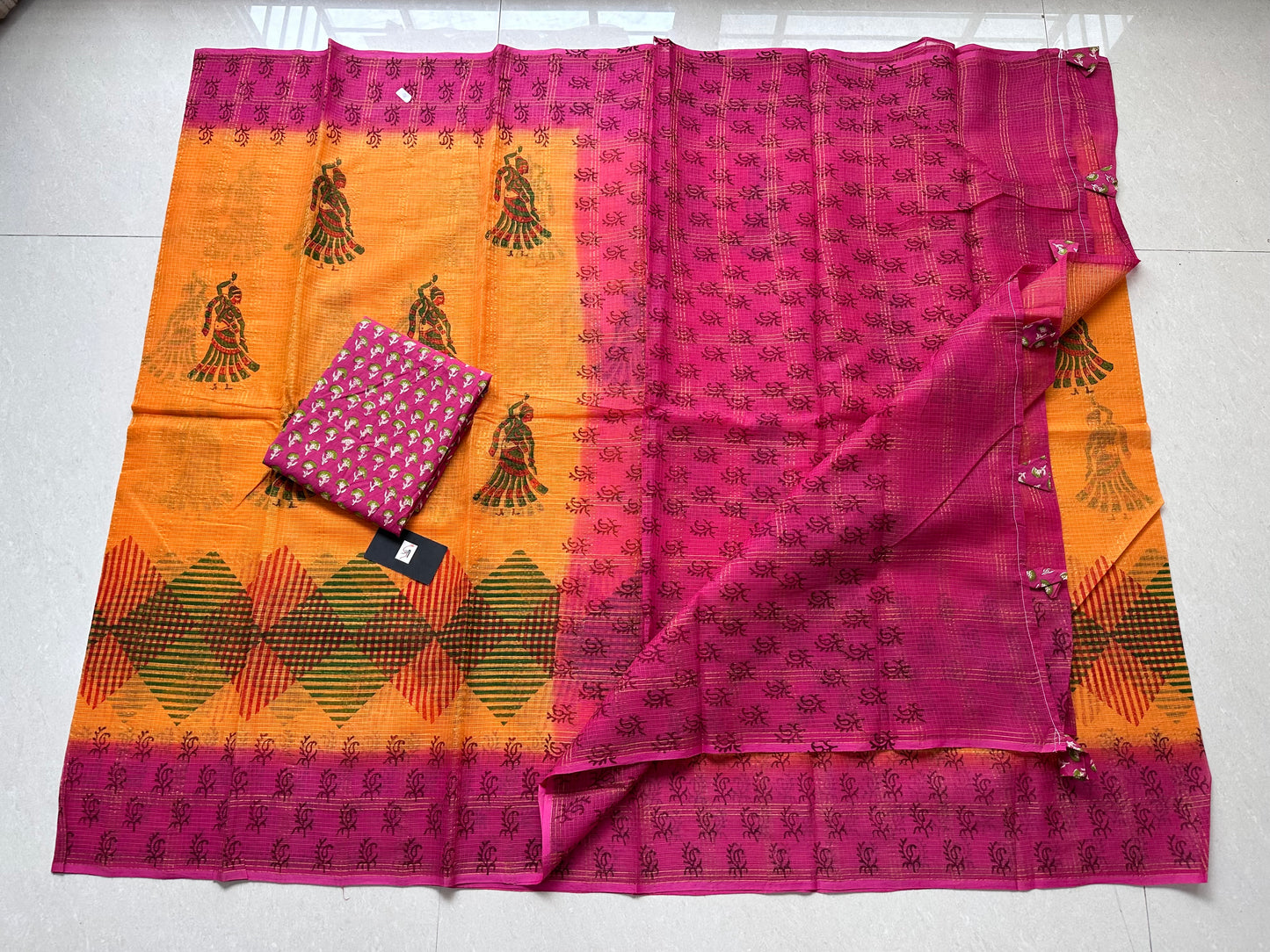 Pure HandBlock Printed Kota Cotton Doria Saree