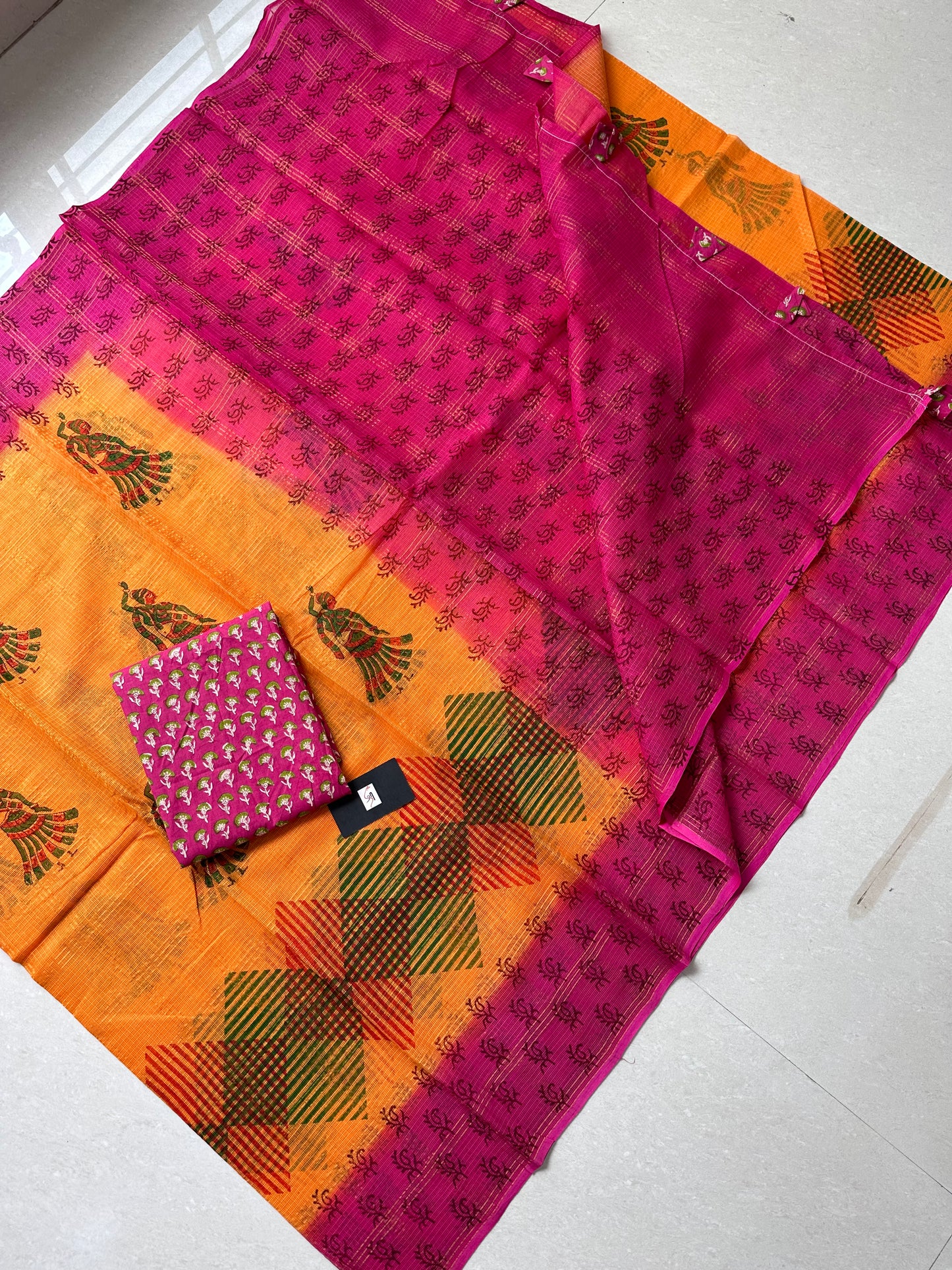 Pure HandBlock Printed Kota Cotton Doria Saree