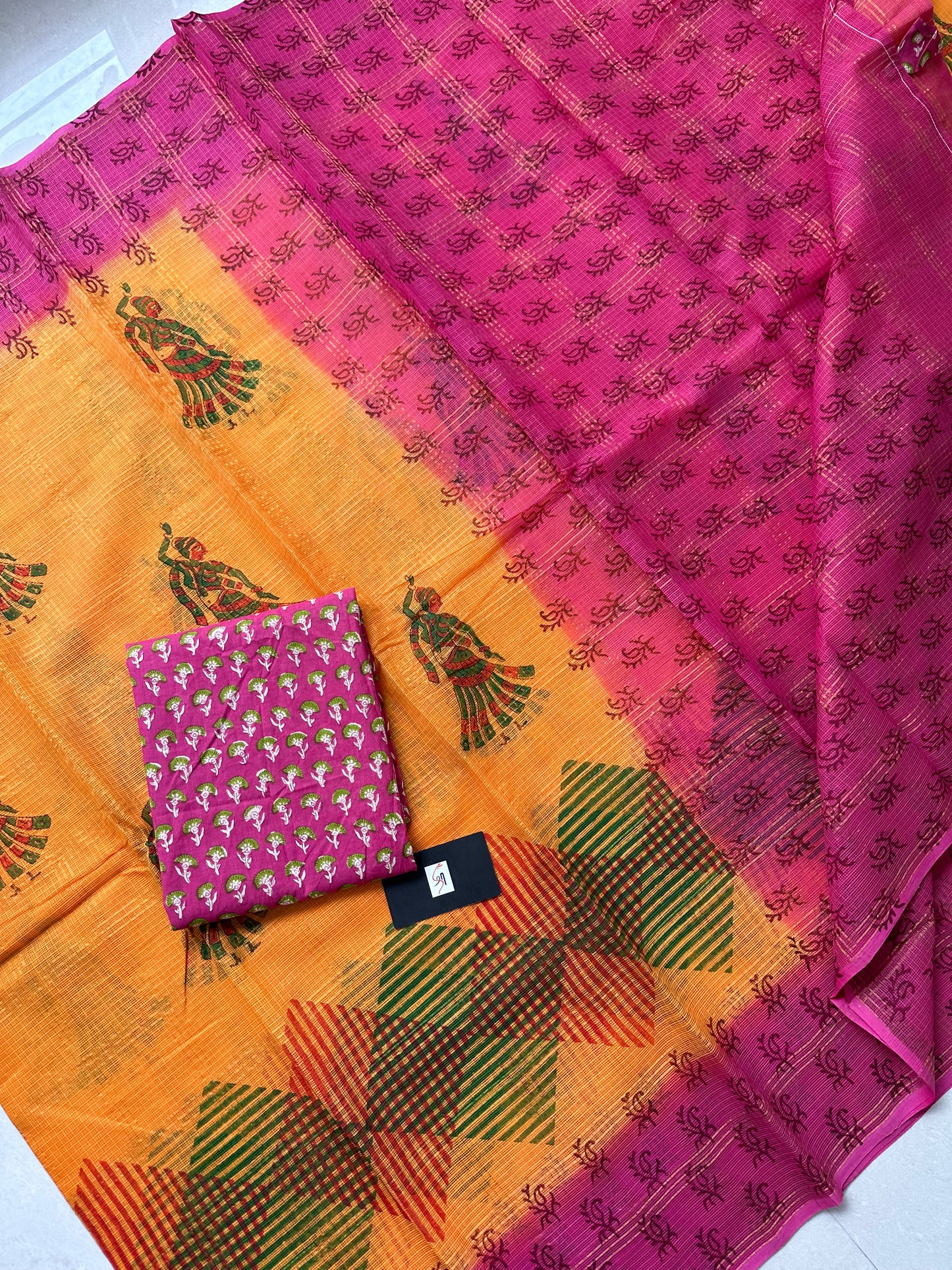 Pure HandBlock Printed Kota Cotton Doria Saree