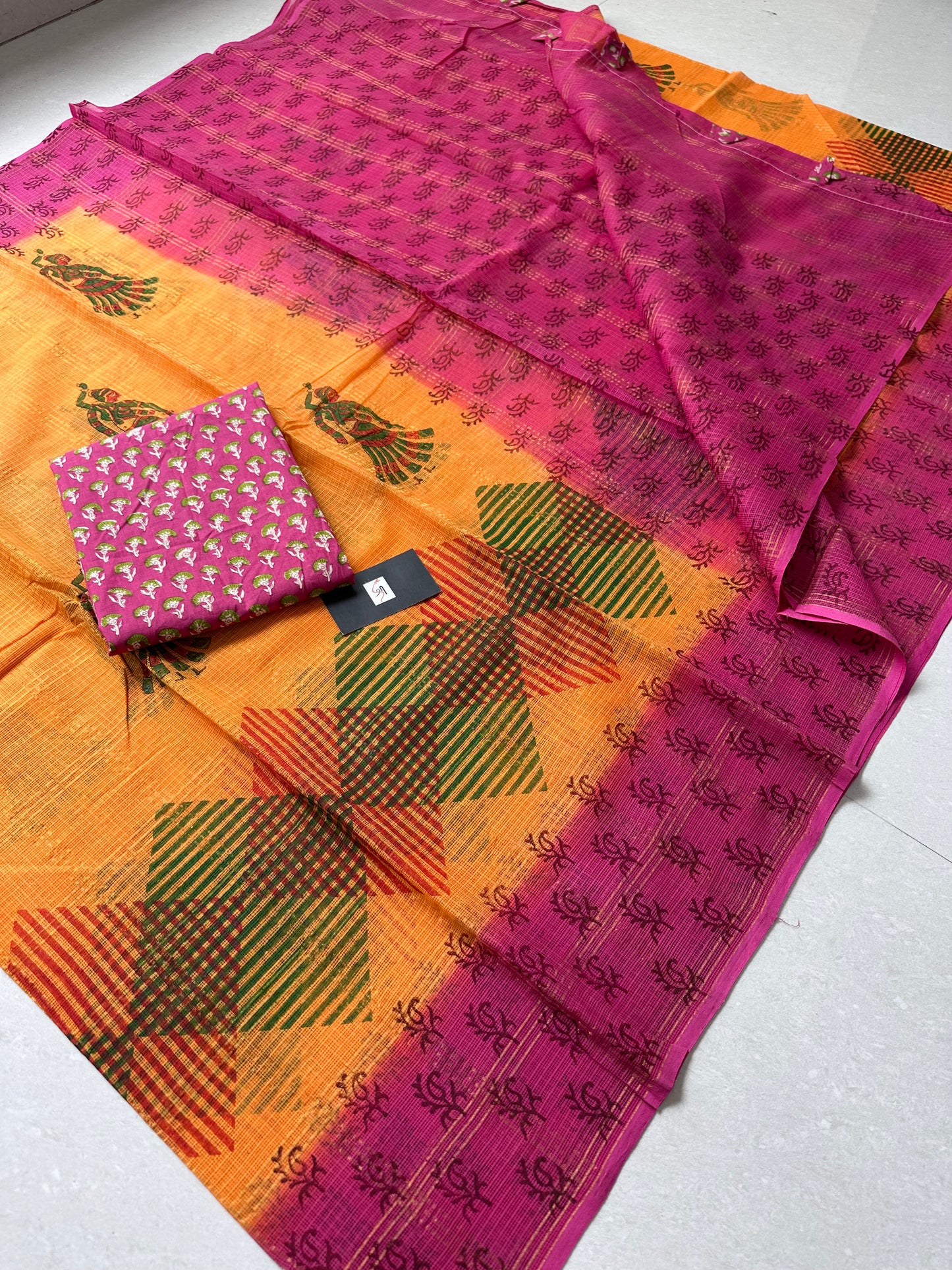 Pure HandBlock Printed Kota Cotton Doria Saree