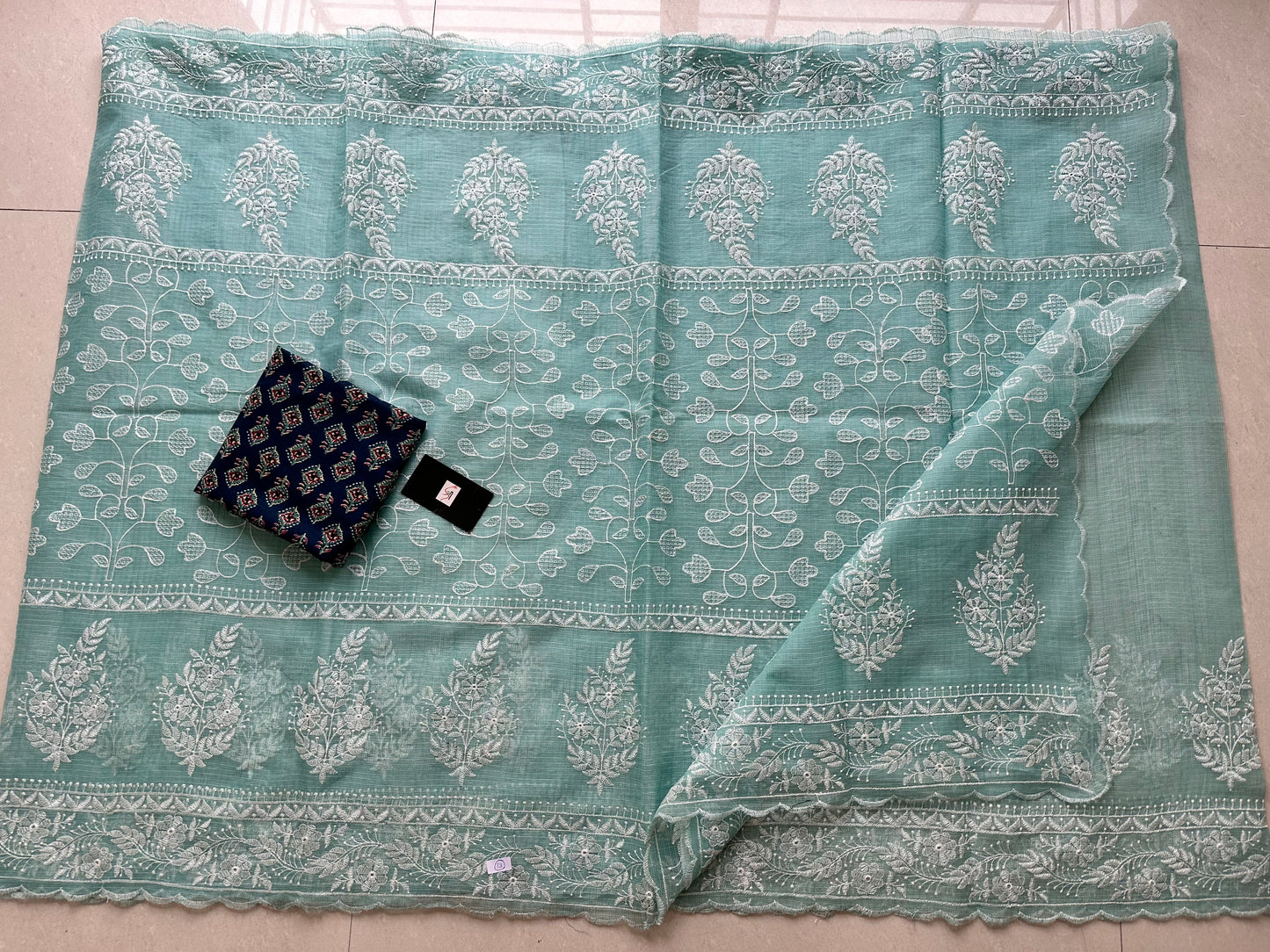 Embroidered Kota Cotton Doria Saree