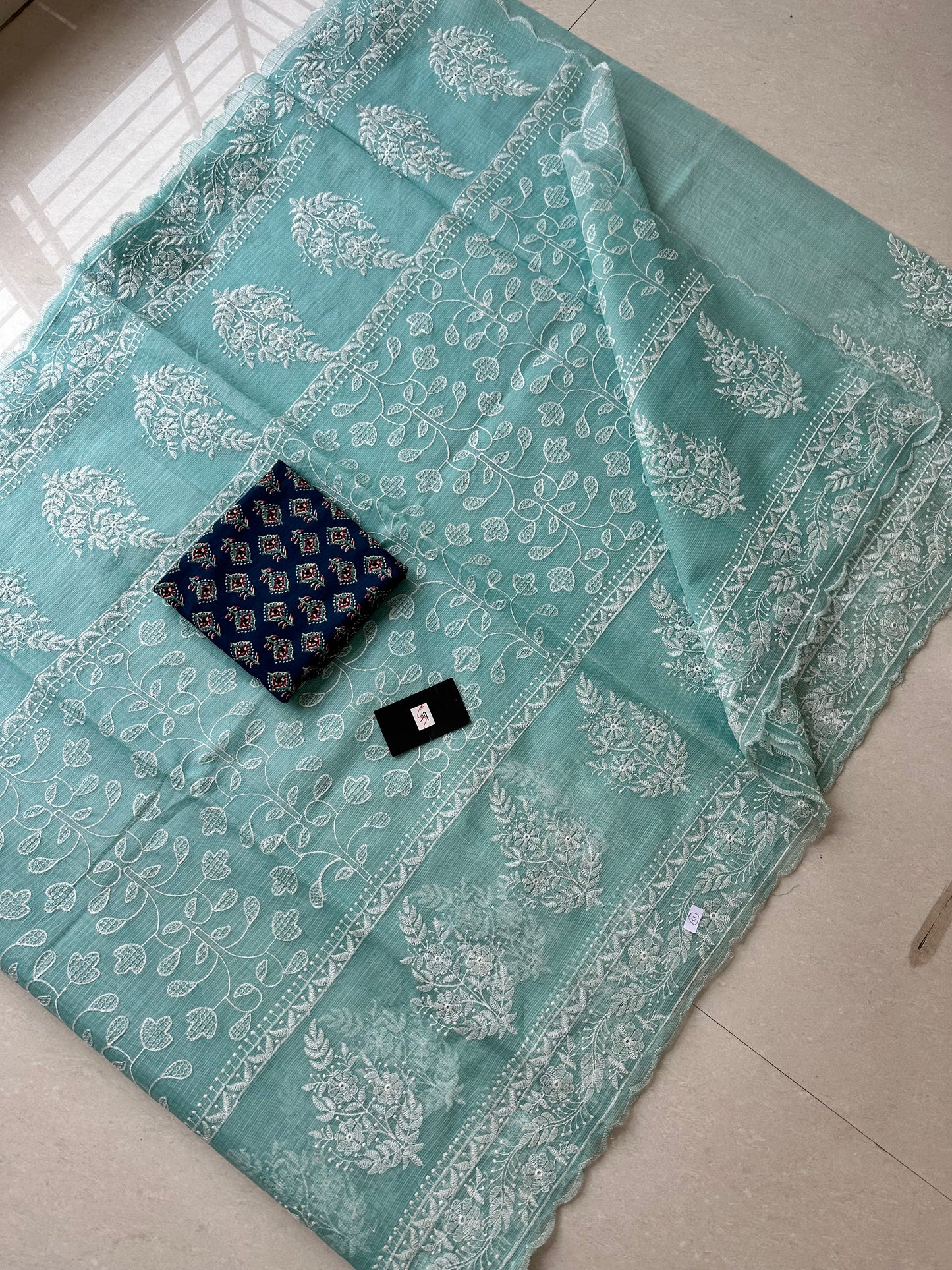 Embroidered Kota Cotton Doria Saree