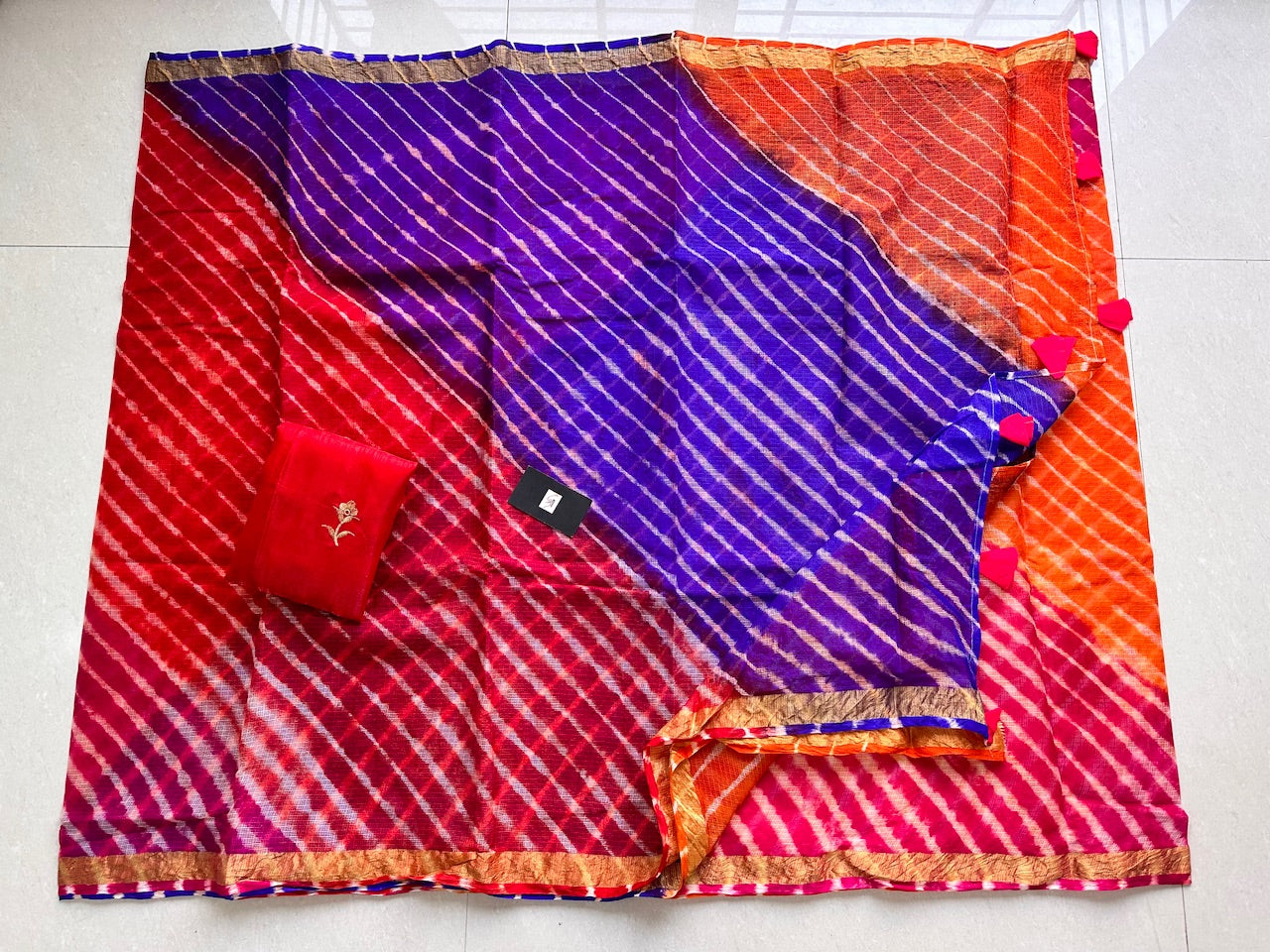 Hand Tye n Dye Multi-Coloured Lehariya Semi Kota Silk Saree