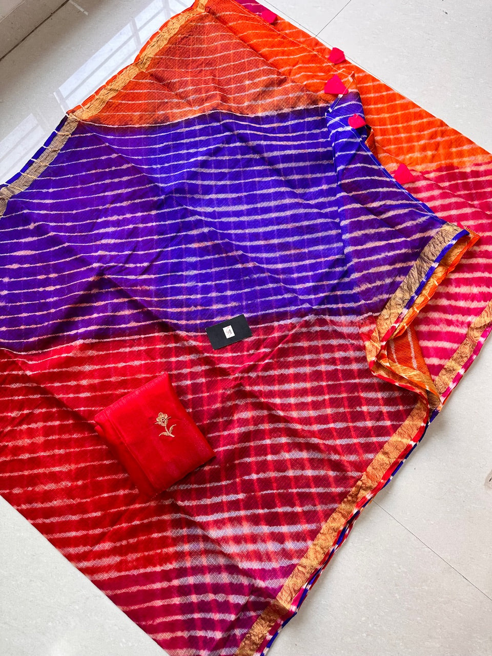 Hand Tye n Dye Multi-Coloured Lehariya Semi Kota Silk Saree