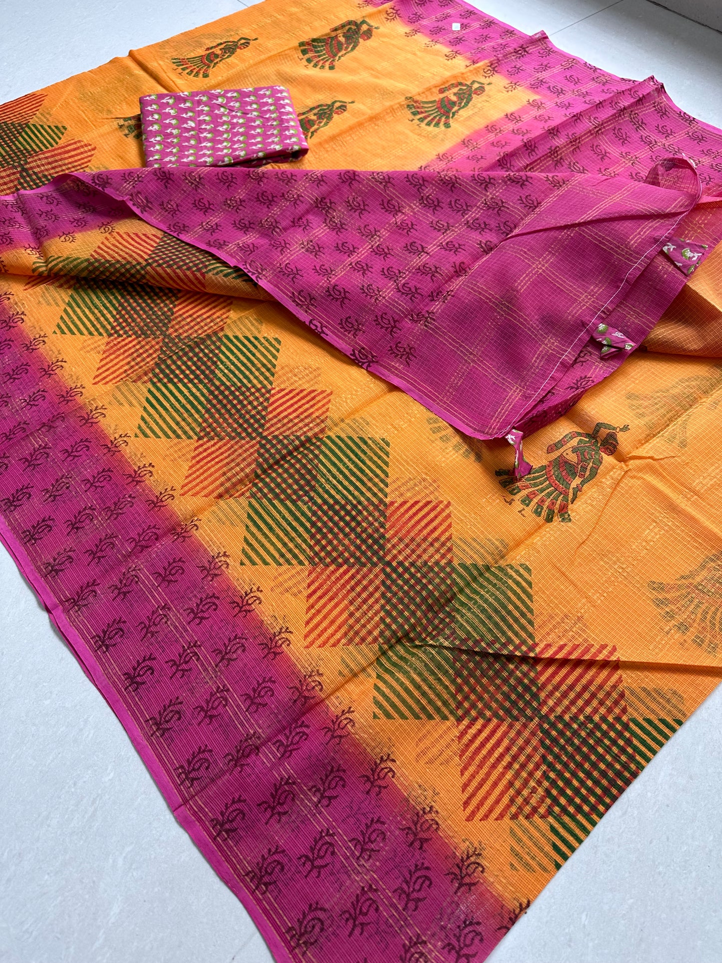 Pure HandBlock Printed Kota Cotton Doria Saree