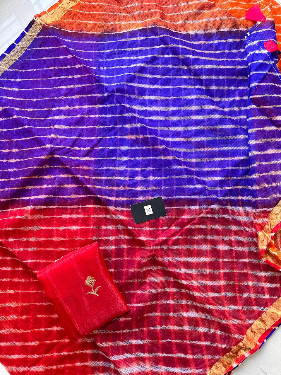 Hand Tye n Dye Multi-Coloured Lehariya Semi Kota Silk Saree