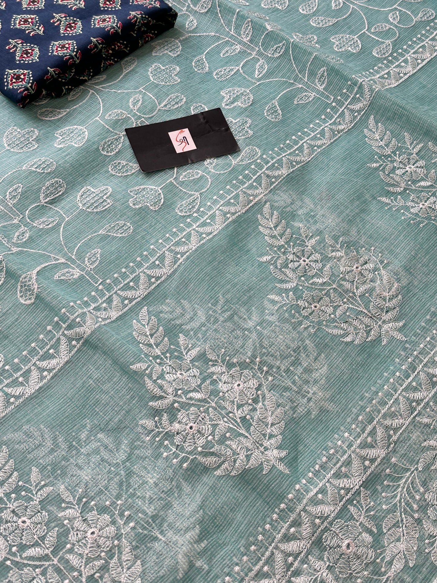 Embroidered Kota Cotton Doria Saree