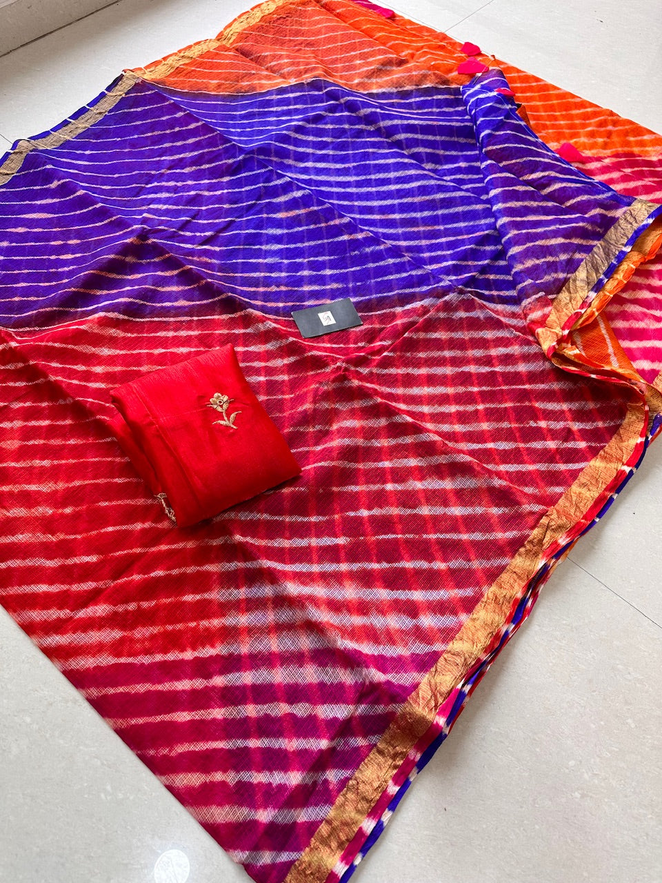 Hand Tye n Dye Multi-Coloured Lehariya Semi Kota Silk Saree