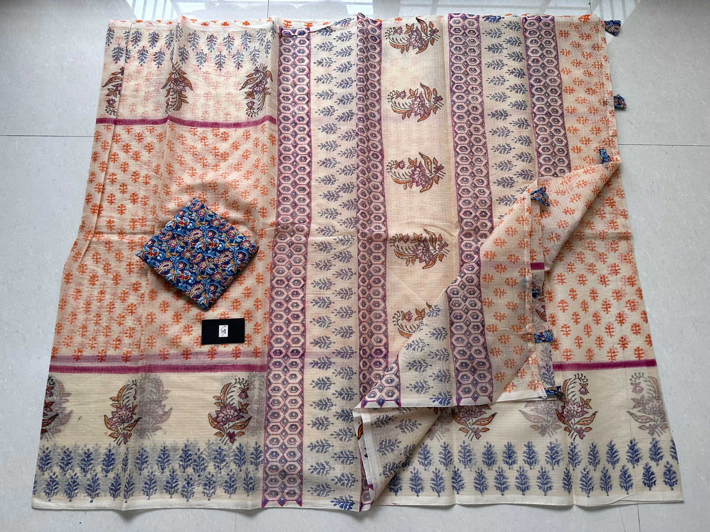 HandBlock Printed Kota Cotton Doria Saree