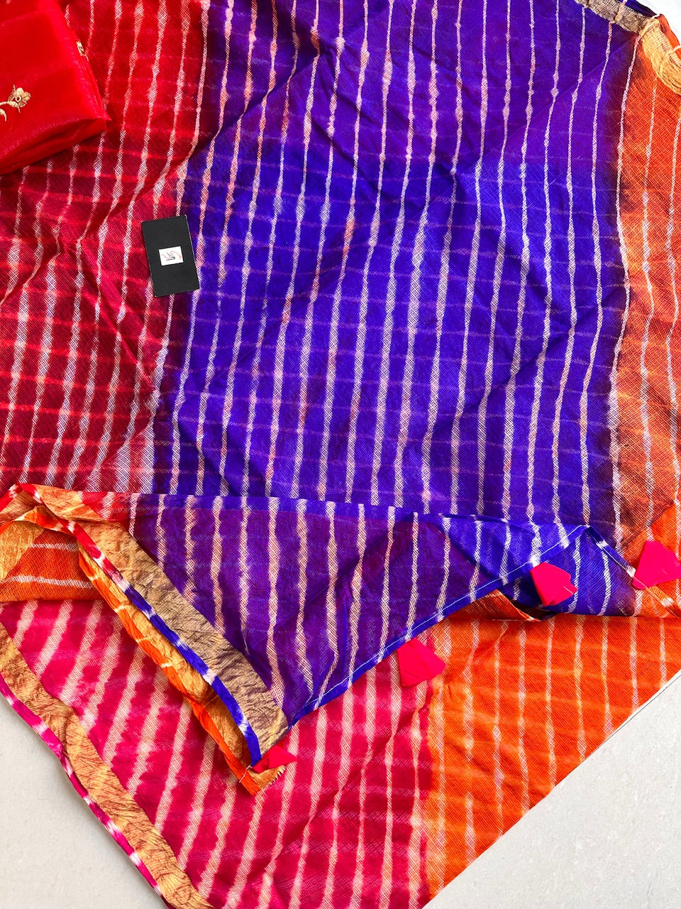 Hand Tye n Dye Multi-Coloured Lehariya Semi Kota Silk Saree