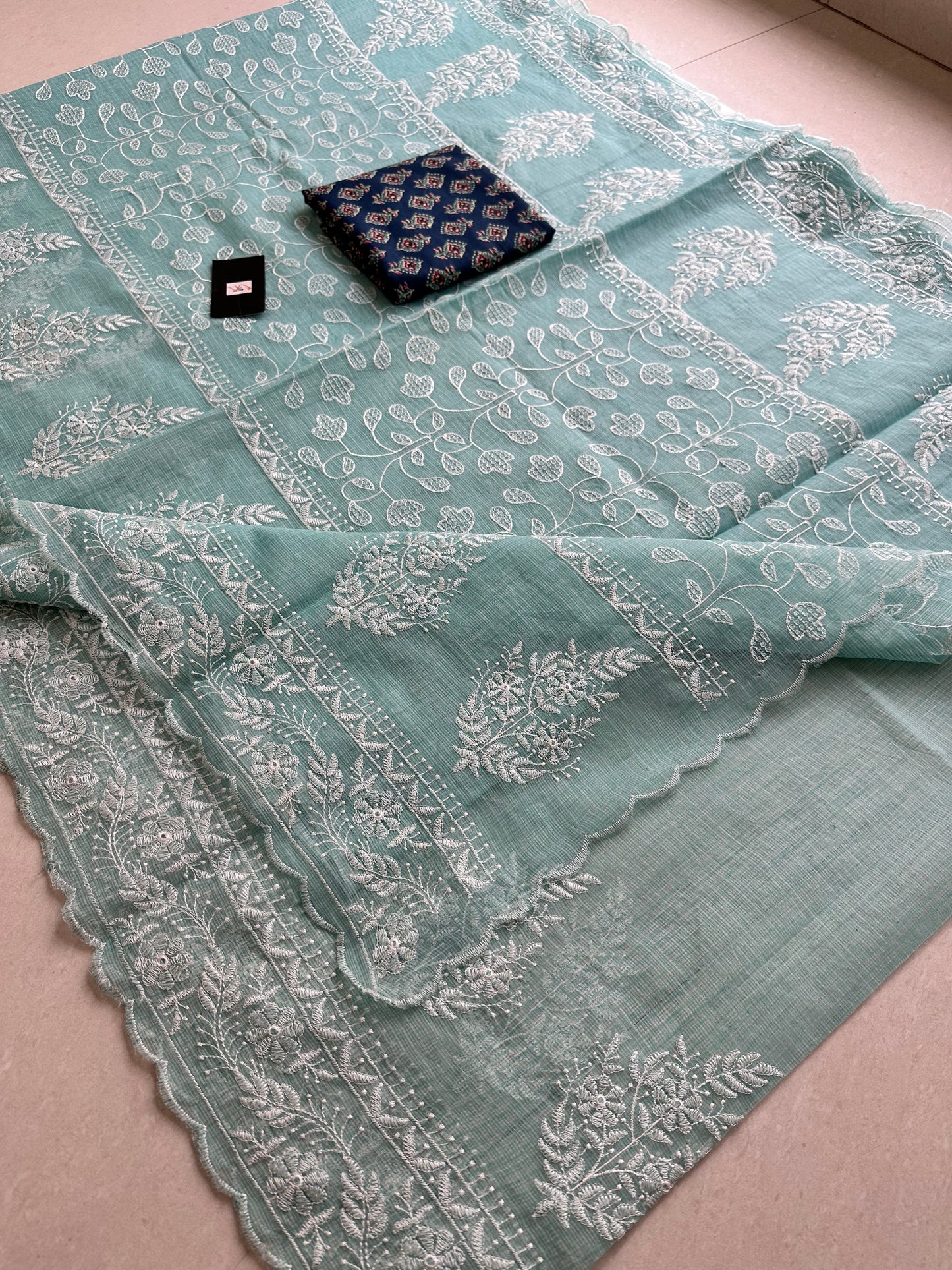 Embroidered Kota Cotton Doria Saree