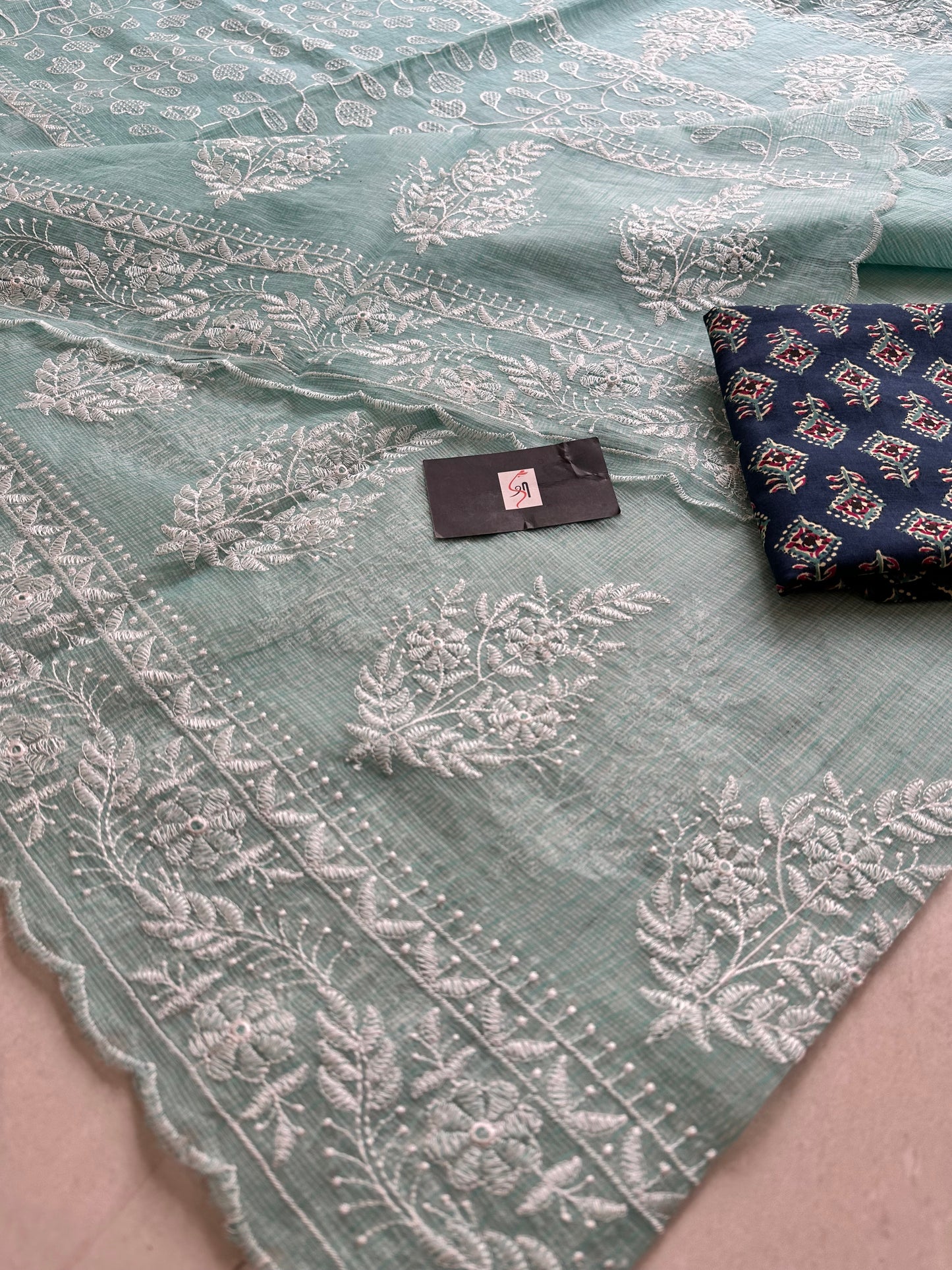 Embroidered Kota Cotton Doria Saree