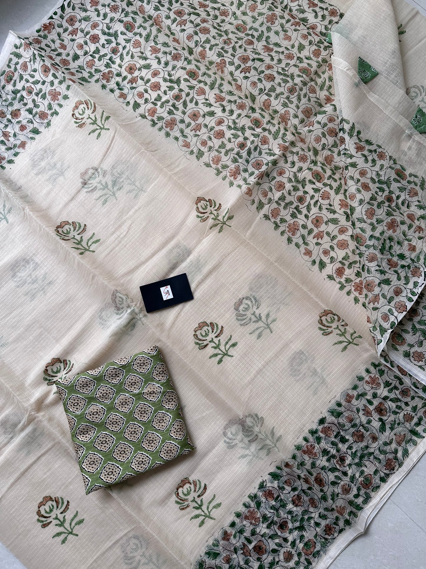 HandBlock Printed Kota Cotton Doria Saree