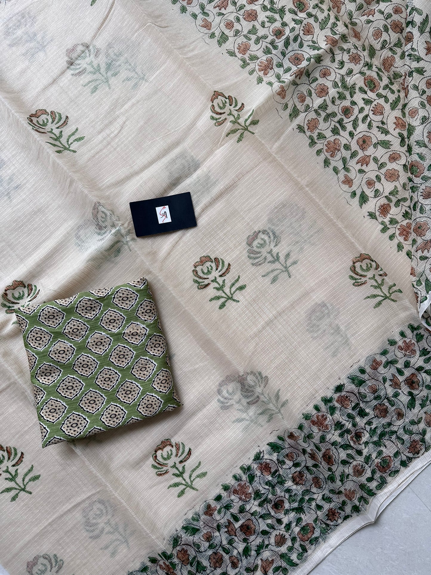 HandBlock Printed Kota Cotton Doria Saree