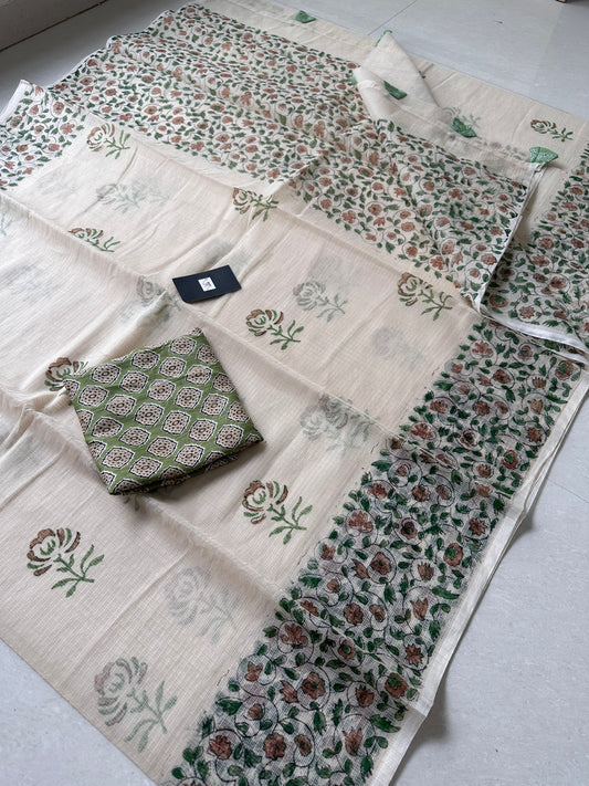 HandBlock Printed Kota Cotton Doria Saree