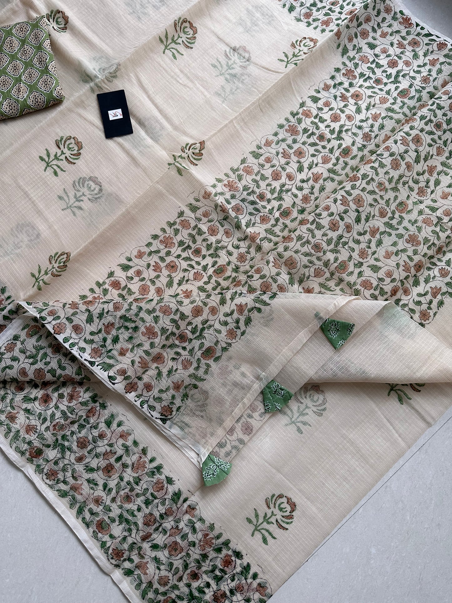 HandBlock Printed Kota Cotton Doria Saree