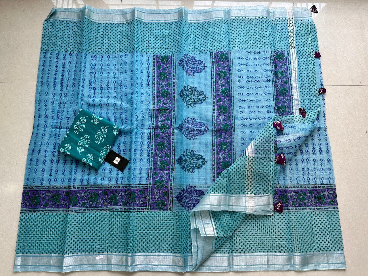 HandBlock Printed Kota Cotton Doria Saree