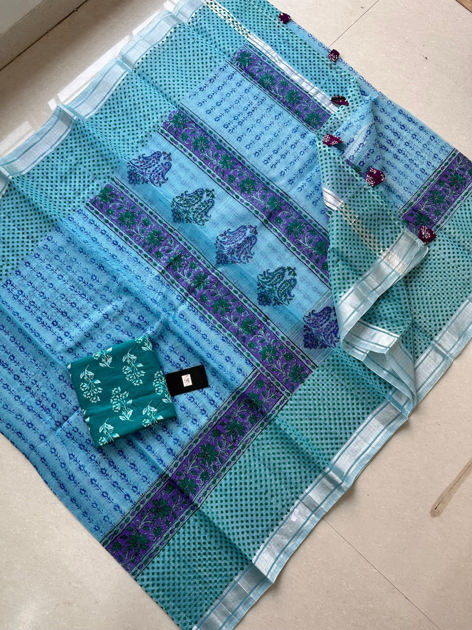 HandBlock Printed Kota Cotton Doria Saree