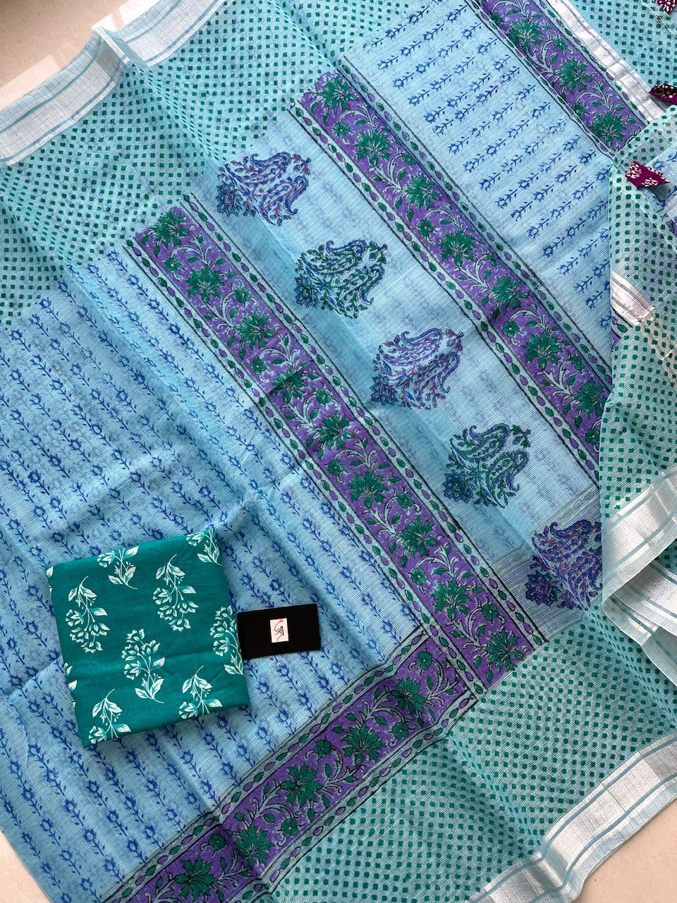 HandBlock Printed Kota Cotton Doria Saree