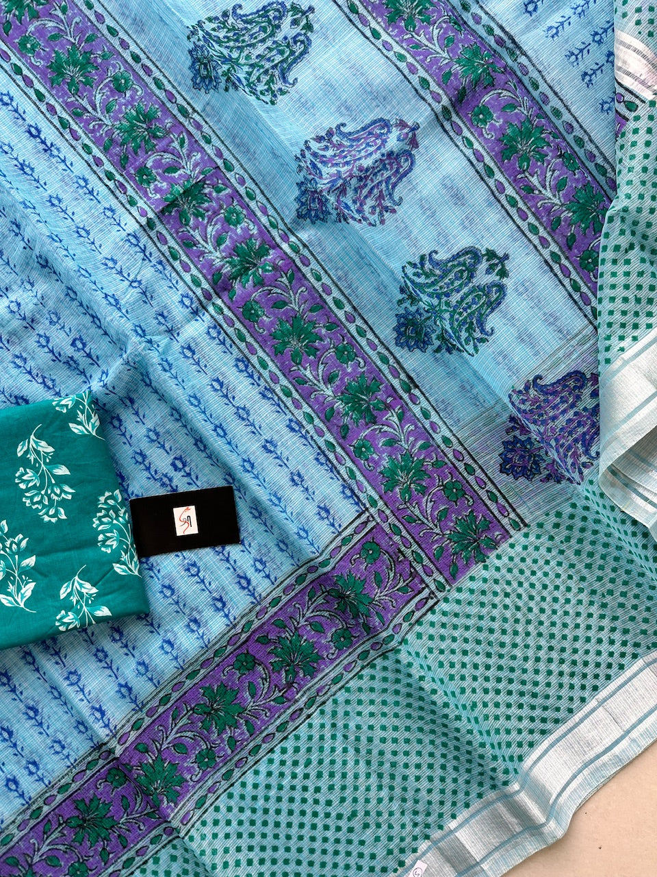 HandBlock Printed Kota Cotton Doria Saree