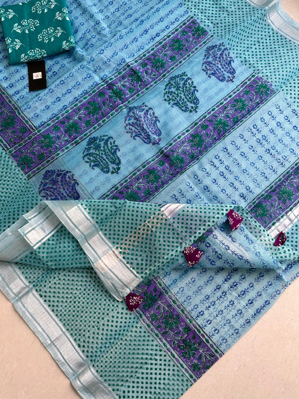 HandBlock Printed Kota Cotton Doria Saree