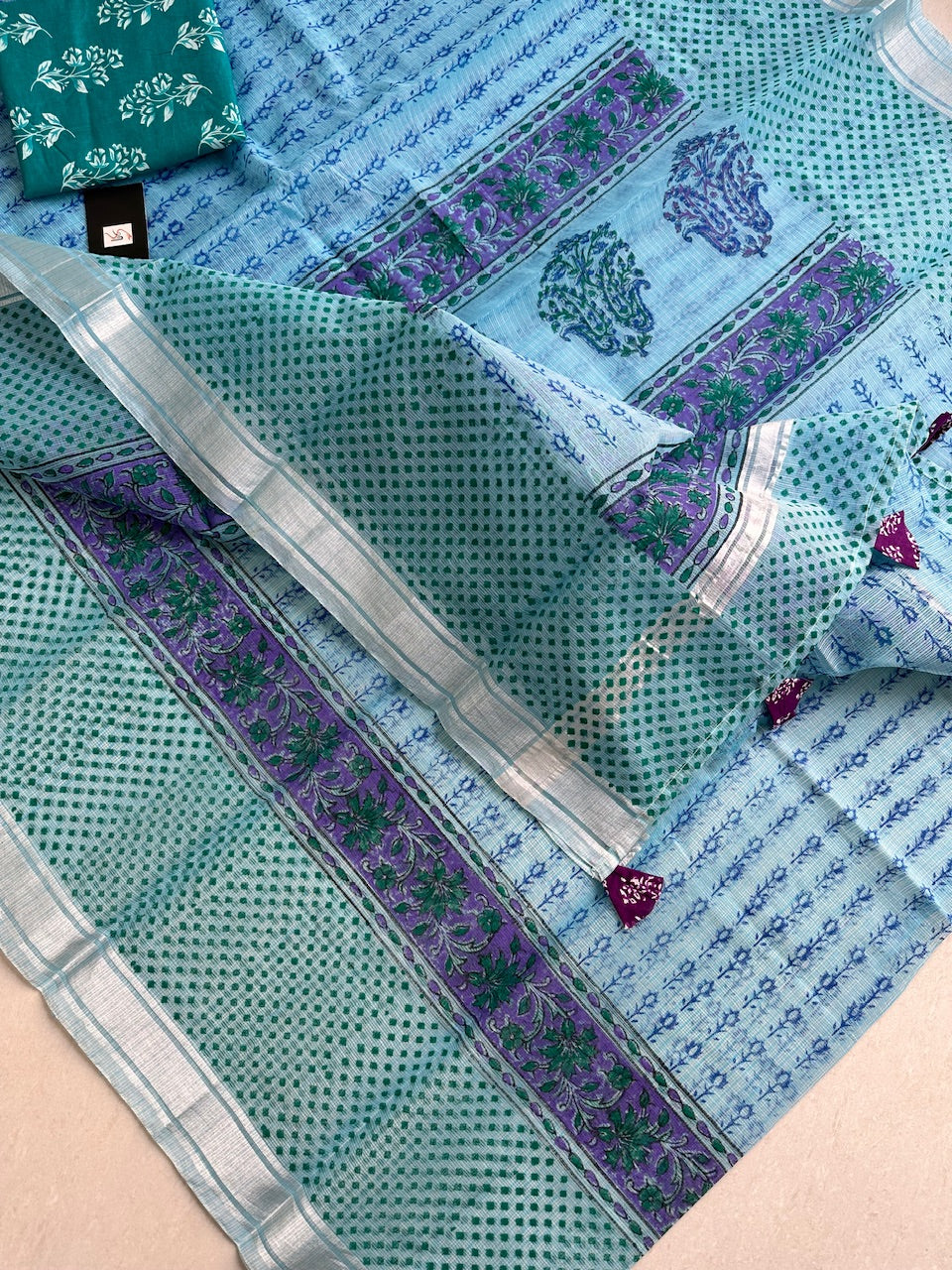 HandBlock Printed Kota Cotton Doria Saree