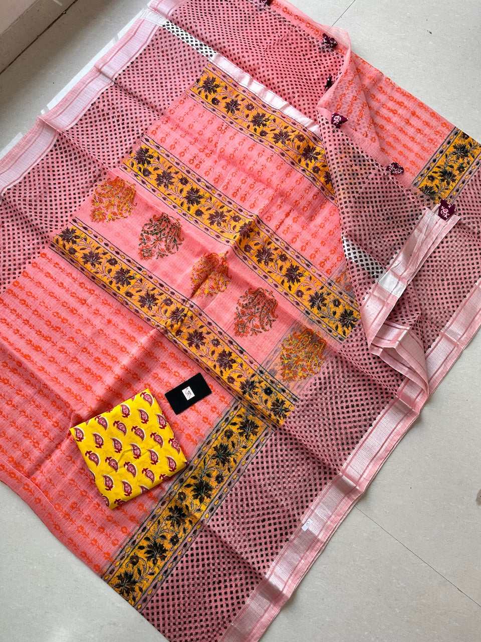 HandBlock Printed Kota Cotton Doria Saree