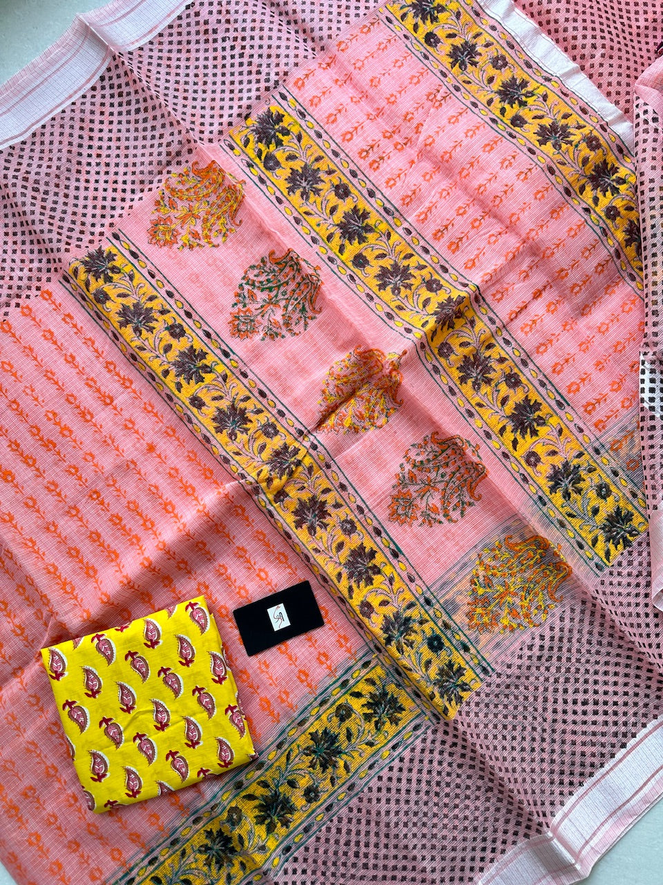 HandBlock Printed Kota Cotton Doria Saree