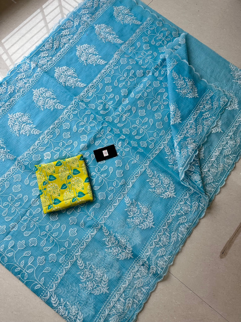 Embroidered Kota Cotton Doria Saree