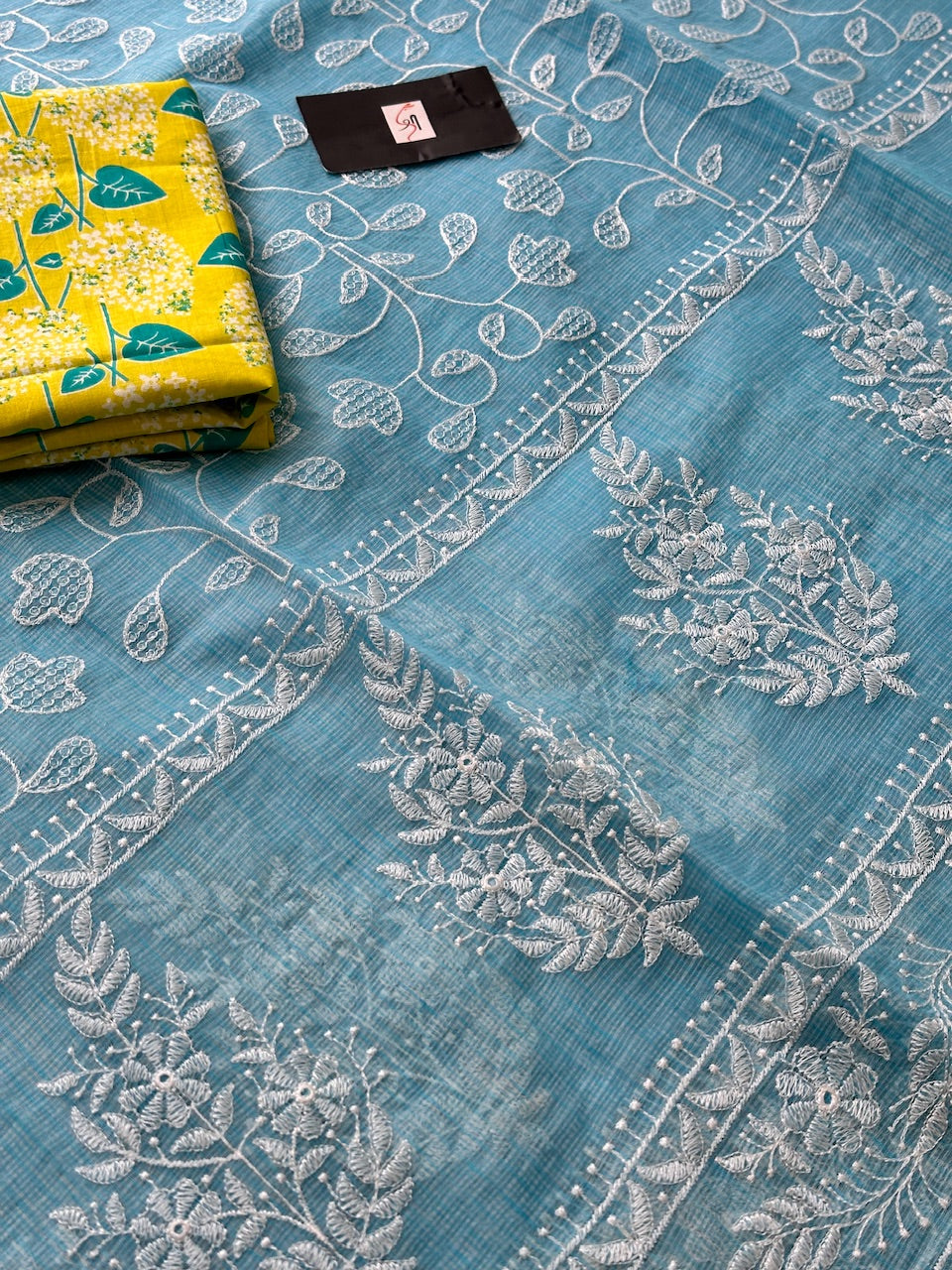 Embroidered Kota Cotton Doria Saree