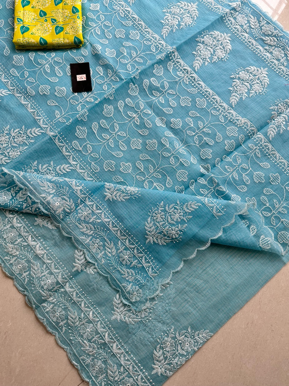 Embroidered Kota Cotton Doria Saree