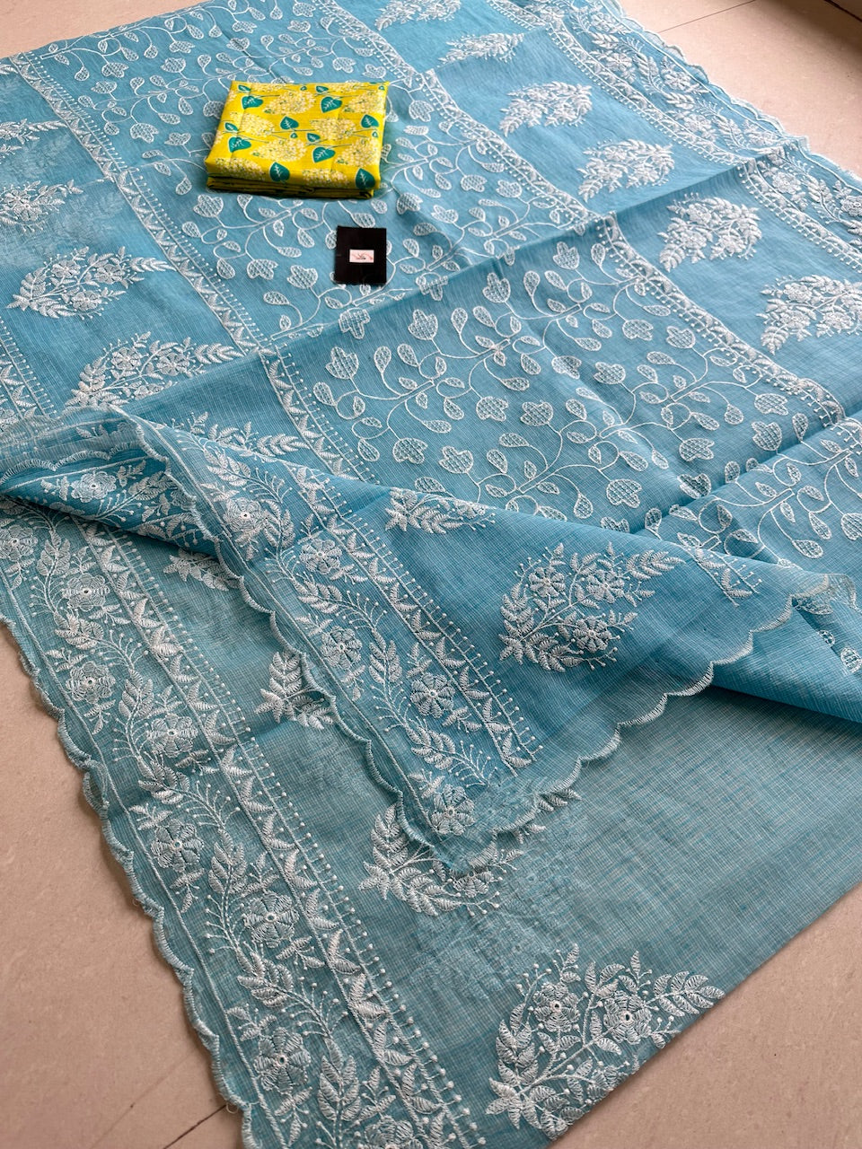 Embroidered Kota Cotton Doria Saree