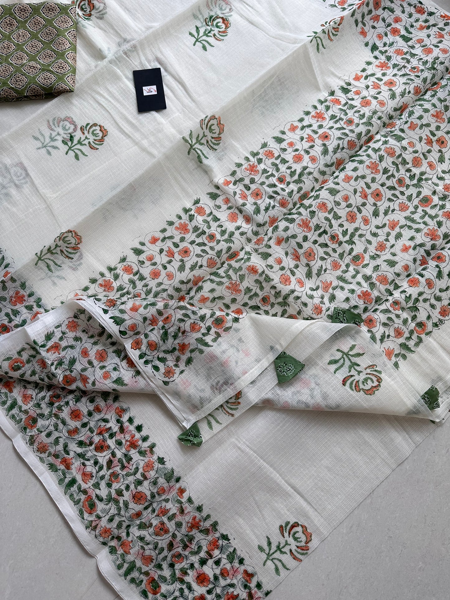 HandBlock Printed Kota Cotton Doria Saree