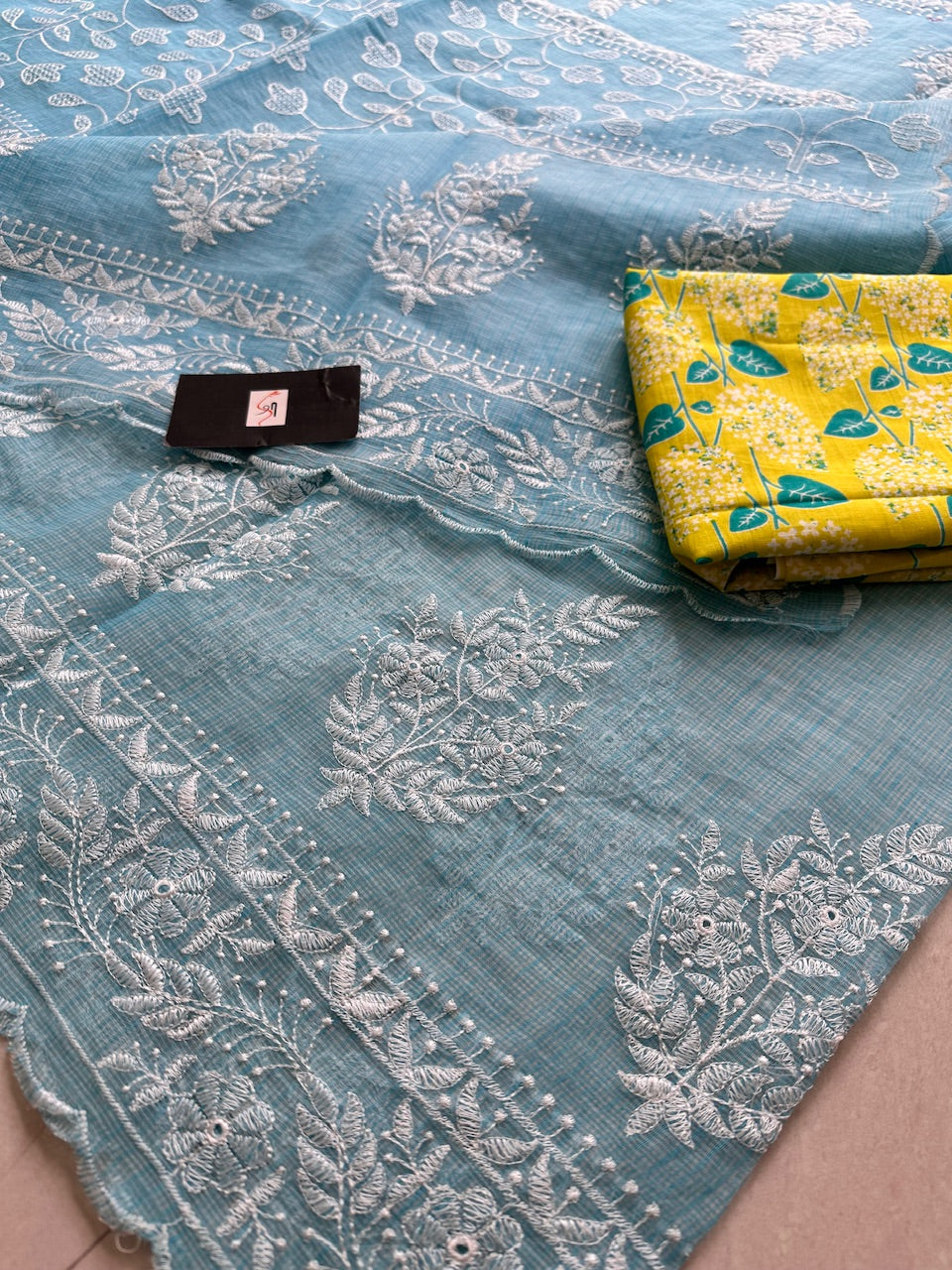 Embroidered Kota Cotton Doria Saree