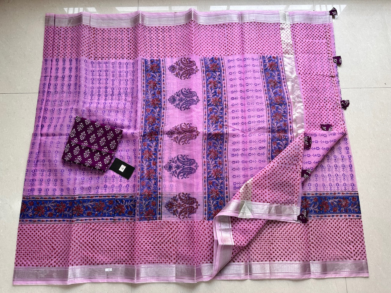 HandBlock Printed Kota Cotton Doria Saree