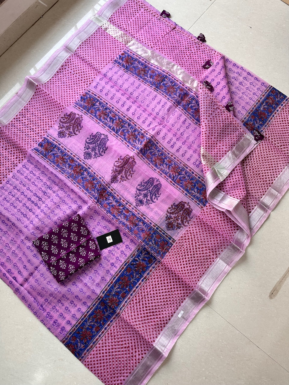 HandBlock Printed Kota Cotton Doria Saree