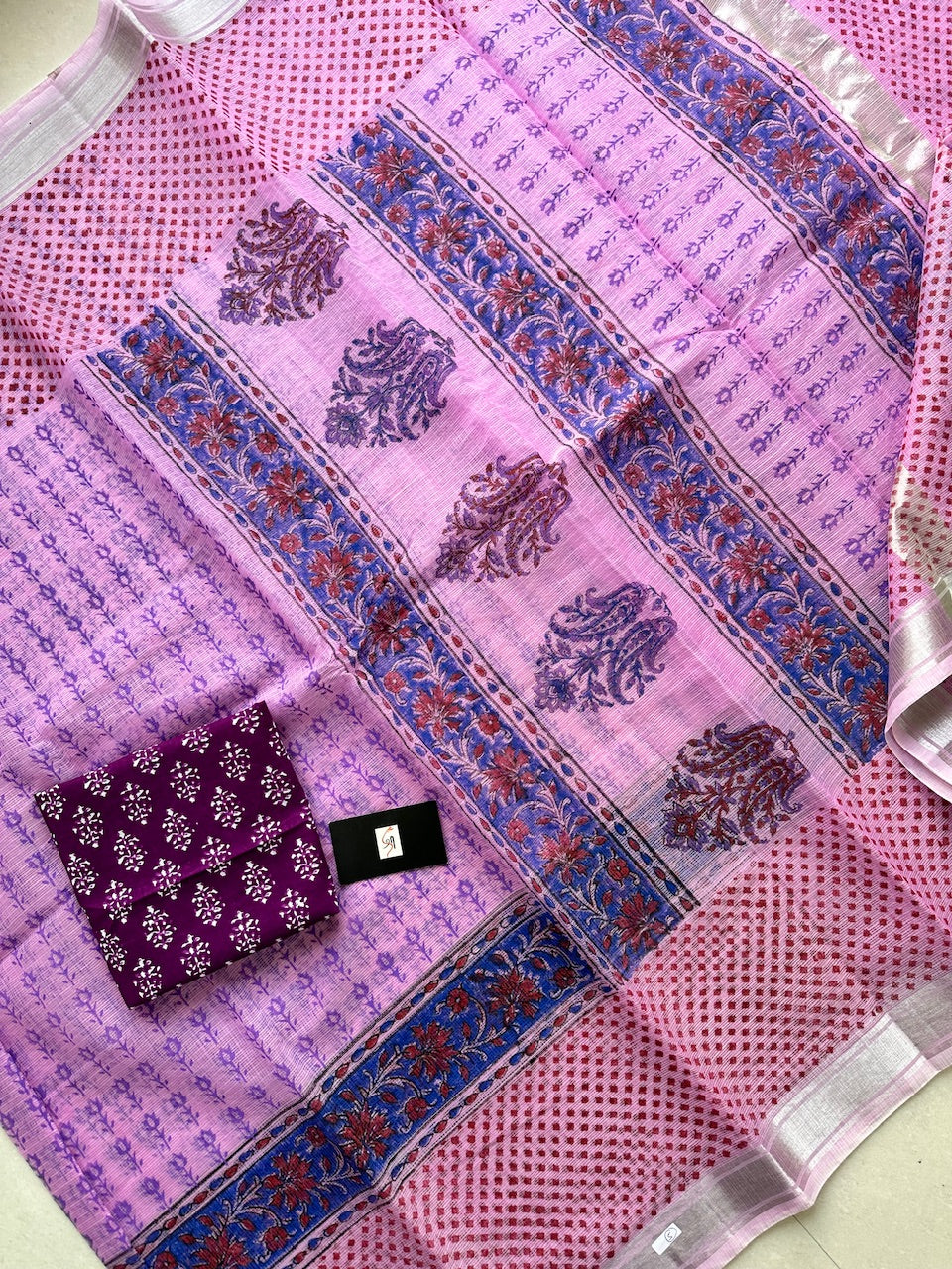 HandBlock Printed Kota Cotton Doria Saree