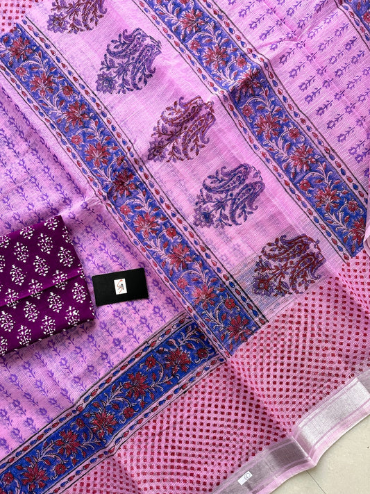 HandBlock Printed Kota Cotton Doria Saree